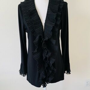 90’Ladies Black Ruffle front jacket L